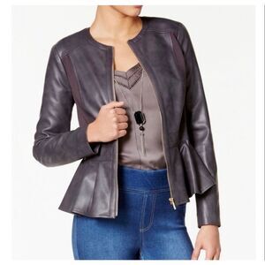 Thalia Sodi Gray Faux Leather Peplum Jacket size L